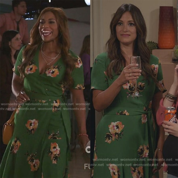 A.L.C. 100% Silk Cora Wrap Dress Green Floral Tie V-Neck SS Women's Size 4 ALC - Picture 16 of 16